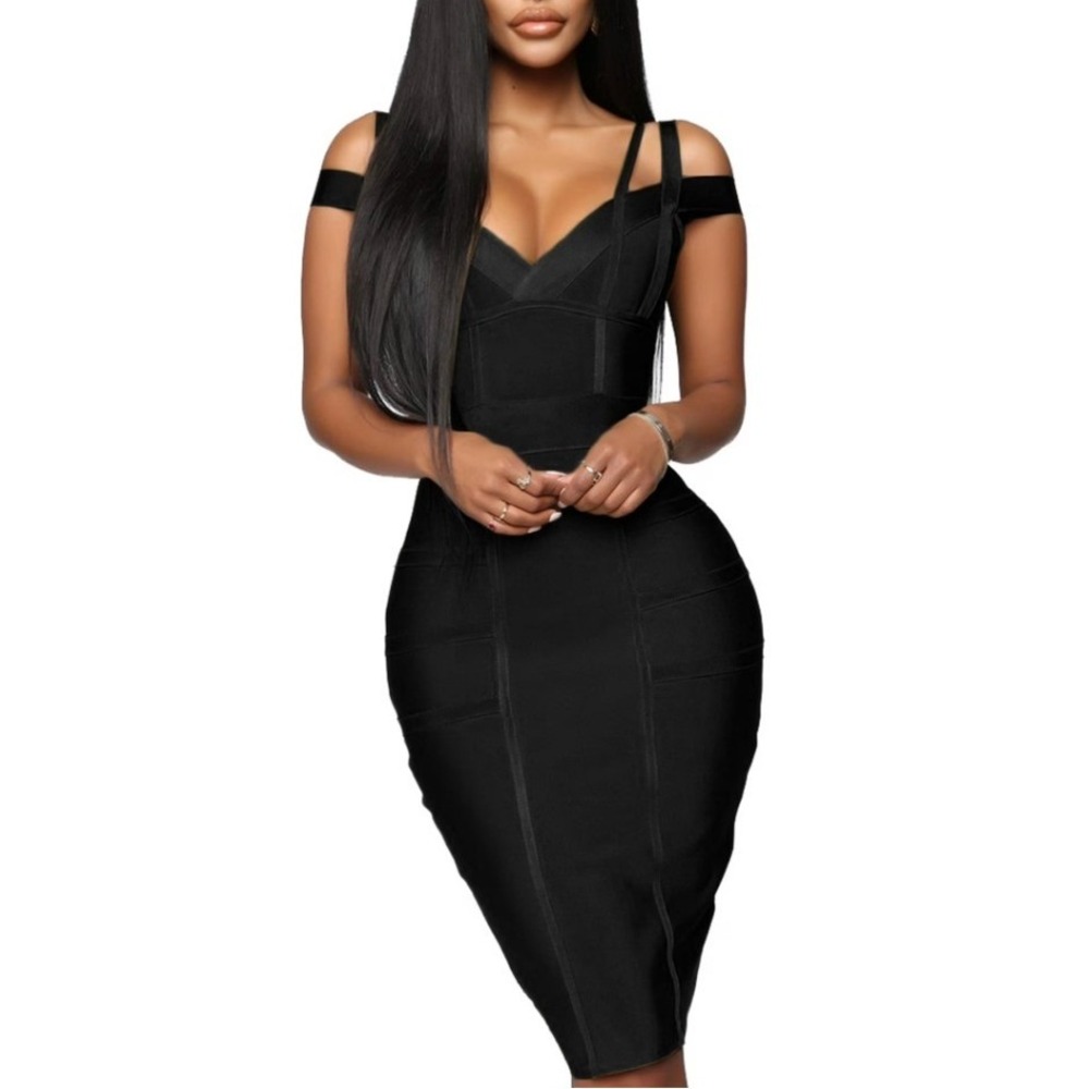 Hybrid & Co S Bandage Dress Black Bodycon Strappy Cocktail Party LBD Sexy Date
